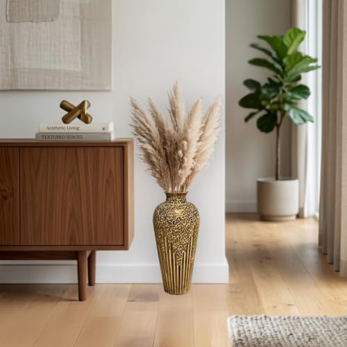 Tall Mosaic Floor Vase 22 Inch – Handmade Multi Golden Sands Glass Mosaic Vase for Pampas Grass & Flowers | Decorative Metal for Living Room, Entryway, Bedroom & Table Centerpiece Decor