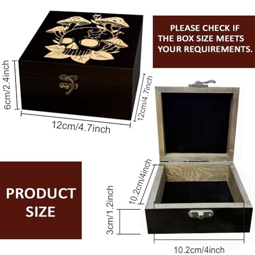 arricraft Small Wooden Keepsake Storage Box, Skeleton Skull Mushroom Plant