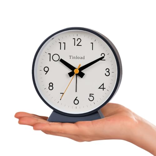 Tinload 4.5" Battery Operated Antique Retro Analog Alarm Clock, Small Silent Bedside Desk Clock,Lighted on Demand, Battery Operated, Snooze, for Living Room, Bedroom, Bedside, Desk, Gift Clock - color: Black