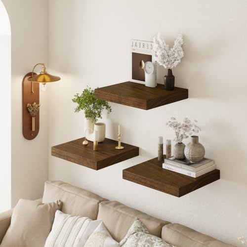 16" Wall Floating Shelves, Set of 3, Walnut Finish - color: Walnut, size: 3T16IN