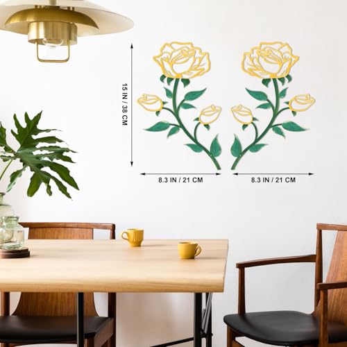 ESTART 2 Pcs Metal Rose Tree Leaf Wall Decor, 15“H Metal Floral Wall Art - color: 2 Pieces-Yellow Green