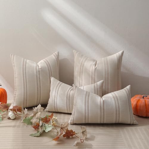Hckot Fall Throw Pillow Covers 12x20 Set of 2 Striped Pillow Covers Caramel - color: Caramel, size: 20" x 12" (Pack of 2)