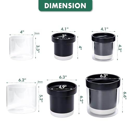 Phoenix Vine 6 Inch 4 Inch Self Watering Terracotta Planter, Black Terracotta Clay Pot with Glass Reservoir for Indoor Plants, Herbs, Flowers, 52-C-G-46 - color: Black, size: 4+6 Inch