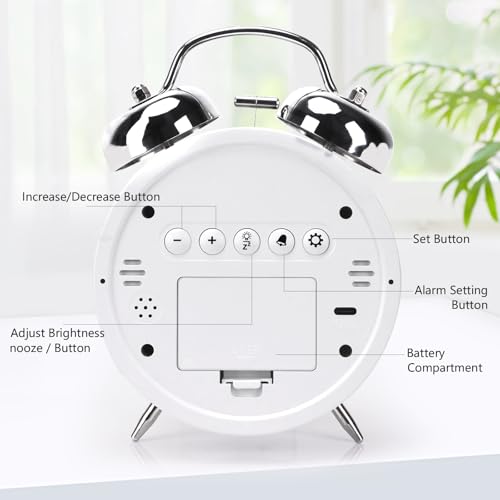 Digital Small Alarm Clock, 4.5 Inch Double Bell Electronic LED Alarm Clock - color: Silvery