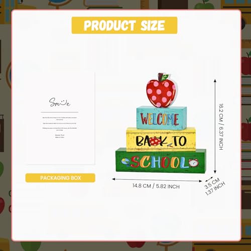 Smile Back to School Wooden Table Decor Apple, Pencil, Back To School Desktop Signs - Classroom & Home Office Tabletop Decorations School Gift for Students, Teachers - style: Apple