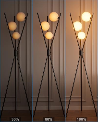 Lightdot 60IN Dimmable Black Tripod Floor Lamp Mid Century Standing Lamps - color: 3 Globe-Black Tripod