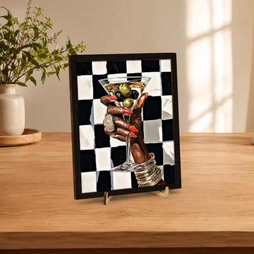 BIQRP Black Woman Hand Martini Cocktail Wooden Wall Art - color: Cocktail2