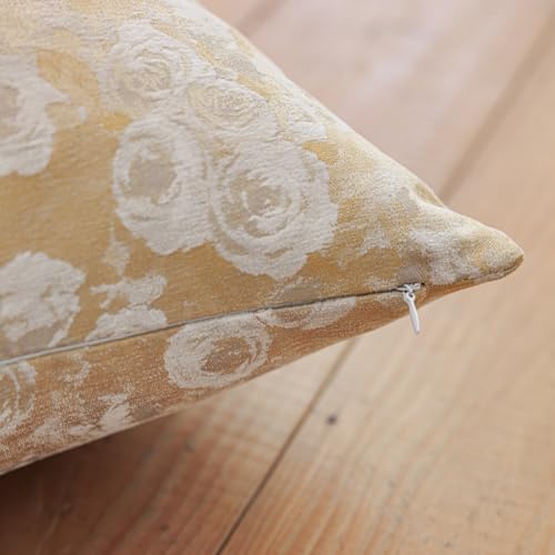 Chenille Rose Floral Pattern Farmhouse Throw Pillow Cover, 12 x 20 Yellow - color: Light Yellow, size: 20" x 12" (Pack of 1)