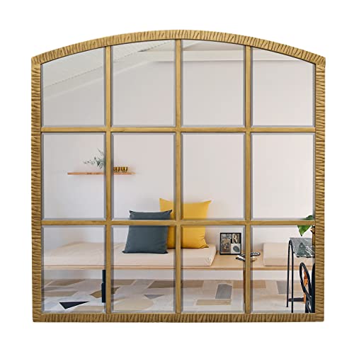 Arched Window Mirror, 36" x 36" Vintage Gold Decorative Mirror - color: Metal Arched Window - Gold, size: 36"L x 36"W