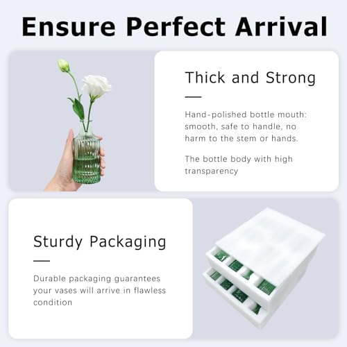 SUPMIND Glass Bud Vase Set, 16pcs Green Small Flower Vases for Centerpieces - color: Green