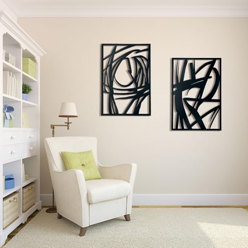 OYEFLY 4 Pack Abstract Metal Wall Art,Minimalist Art Decoration for Living Room Bedroom Bathroom Study (Black, 16 x 11inch) - size: 16 x 11inch