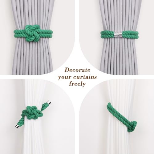 NICEEC Natural Cotton Rope Magnetic Curtain Tiebacks, 4 Pack, Green - color: Green, size: 4 Pack