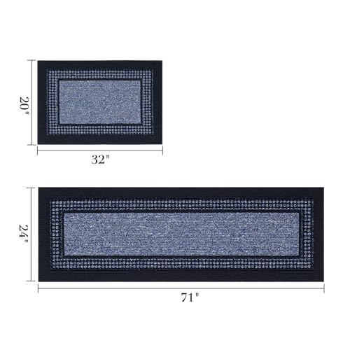 hicorfe Kitchen Runner Rugs,Set of 2 Non Slip Kitchen Mats for Floor - color: Navy Blue, size: 24"x71"+20"x32"