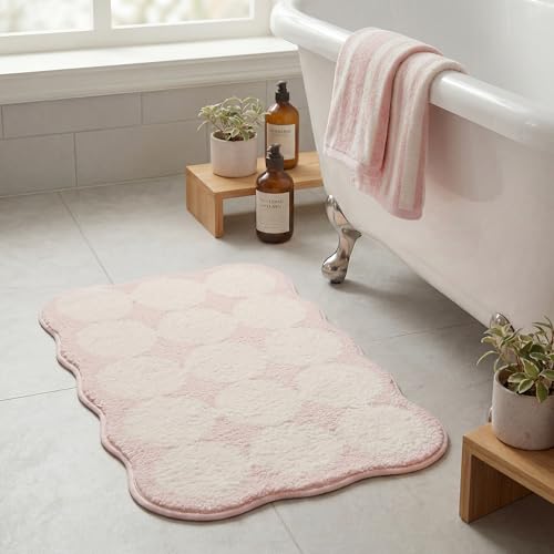 GRANNY SAYS Waved Pink Bathroom Rug, 16" x 24", Cute Scalloped Bath Mat - color: Pink-cute Waved, size: 1'4" x 2' (24" x 16")