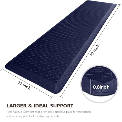 HappyTrends Kitchen Floor Mat - 4/5 Inch Thick Anti-Fatigue Kitchen Rug - color: Blue, size: 72"L x 22"W x 0.8"Th