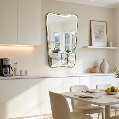 POZINO 40"x24" Brushed Gold Irregular Beveled Mirror for Bathroom Sink - color: Brushed Gold Irregular, size: 40"L x 24"W
