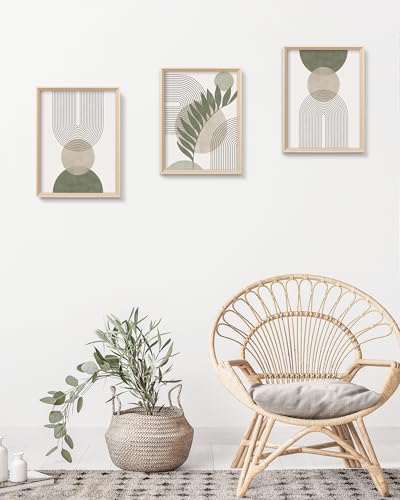 Boho Sage Green Framed Wall Art, Abstract Canvas Prints - color: Framed Boho Green, size: 16"L x 12"W