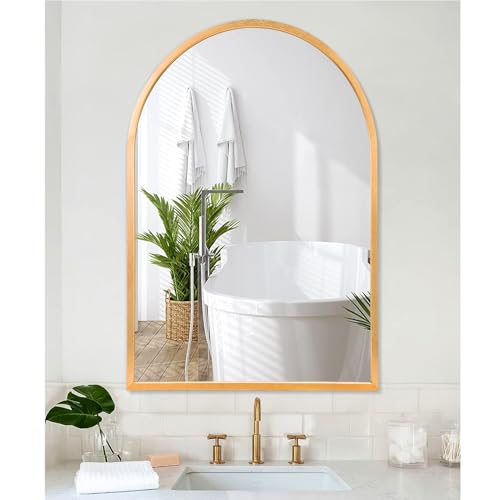 Arched Wall-Mounted Mirror Gold Arch Mirror Aluminum Alloy Frame Bathroom Mirror for Vanity Living Room, Bedroom, and Entryway 28"x20" - color: Gold, size: 28"L x 20"W