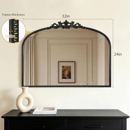 HOMECOOKIN Vintage Arched Black Mirror, Antique Baroque Mirror, 24"X32" Wall Mirror with Ornate Frame, Antique Brass Mirror for Bathroom Vanity, Living Room, Fireplace, Entryway, Hallway, Home Decor - color: Black, size: 24"L x 32"W