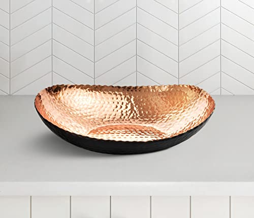 Monarch Abode Decorative Bowl for Home Decor – 12.75-Inch Black and Copper Plated Hand Hammered Key Bowls for Entryway Table, Fruit & Potpourri Bowl for Centerpiece, Modern Catch All Key Holder Bowl - color: Black / Copper, size: 12.75 x 8.75 x 3.5