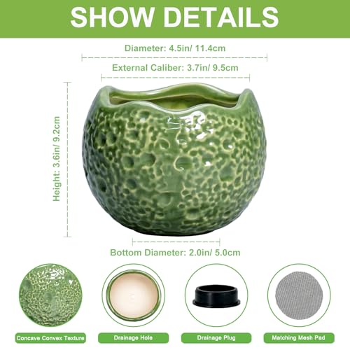 Ceramic Plant Pots - 4 inch Plant Pot with Drainage Hole, Small Pots for Plants Indoor Outdoor, Unique Round Planter, Modern Decorative Flower Pot, Room Decor, House Warming Gifts, Green - color: Green, size: 4.5 Inch