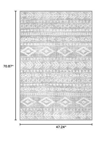 Lahome 4x6 Area Rugs for Living Room, Washable Non Slip Soft Grey Rug, Low Pile Moroccan Tribal Print, Stain Resistant Rubber Backed Indoor Carpet for Bedroom Playroom Office Nursery Varena - color: Grey/White, size: 4' x 6'