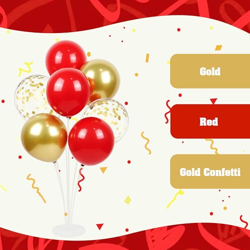 60pcs Red and Gold Balloons 12inch with Confetti Balloons - color: Red Gold