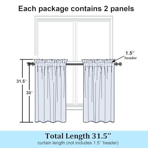Simplebrand Semi Sheer Black Curtains 30 Inch Length 2 Panels, Geometric Jacquard Clip Textured Short Sheer Curtains for Bedroom?Modern Elegant Window Curtains Panels/Drapes/Treatment, 28x30 inch - color: Black, size: 30"W x 30"L (Pack of 2)