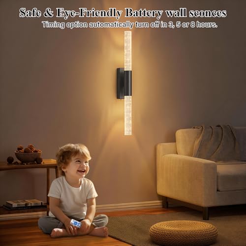 camuucci Battery Operated Wall Sconces Set of 2, Rechargeable Wall Lights - color: Black, size: 25.6 Inches