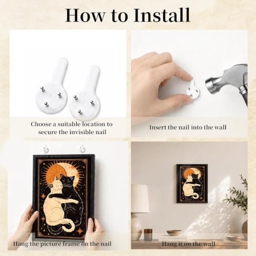 Black Framed Cat Wall Art, Celestial Pictures Wall Decor, 12x16 in - color: Gold-Cats