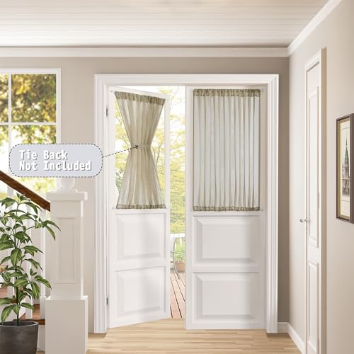 Tollpiz Small Sheer Door Curtain Closet Linen Textured Curtain Sheers Doorway Light Filtering Voile French Door Rod Pocket Curtains Patio Glass Doors, 25 x 40 inches Long, Taos Taupe, 1 Panel - color: Taos Taupe, size: 25"W x 40"L (Pack of 1)