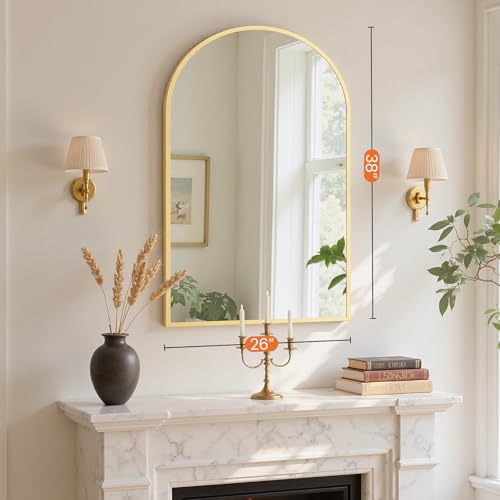 Sweetcrispy 26"x38" Arched Bathroom Mirror, Bathroom Mirrors for Over Sink - color: Gold-arched, size: 38"L x 26"W