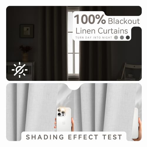 PFAS Free Ivory Linen Curtains 84 inch Length 2 Panels Set 100% Blackout Long Drapes for Bedroom Living Room Blackout Darkening Curtain Thermal Insulated (52x84 inch, White) - color: Pearl White, size: 52"W x 63"L (Pack of 2)