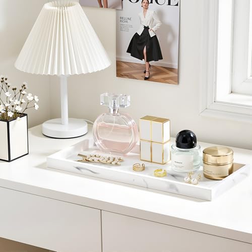 Luxspire 2 Pack Silicone Bathroom Tray 11.8" Vanity Tray, Marble White - color: Marble White, size: 11.81 × 5.12 × 0.79 in