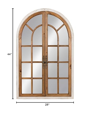 Kate and Laurel Boldmere Large Traditional Wood Windowpane Arch Mirror, 28x44, Rustic Brown and White - color: White/Brown, size: 44"L x 28"W