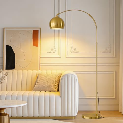 Gold Brushed Brass Arc Floor Lamps with 12W LED Remote Dimming - color: Gold Remote Dimming