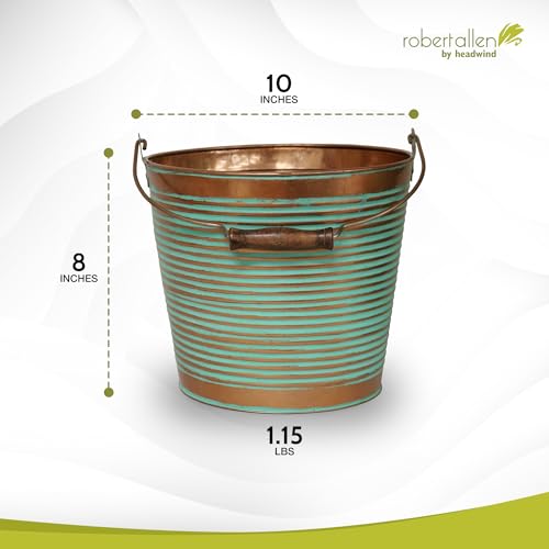 Headwind Vintage Collection Ribbed Planters – Vintage Copper Flower Pots 10 Inch Indoor Plant Pots Bucket for Peace Lily, Pothos, & Lavender, Petunias, Basil Plant for Outdoor by Robert Allen - color: Vintage Copper, size: 10"