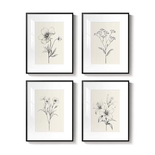 Framed Black and White Botanical Wall Art for Bathroom, 4 Piece 11x14 In - color: Black and White, size: 11" W x 14" H x 4 pcs