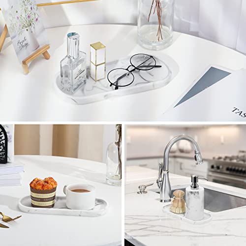 Luxspire 10" Oval Bathroom Tray for Countertop Organizer, Gravel White - color: F - Marble White, style: Small