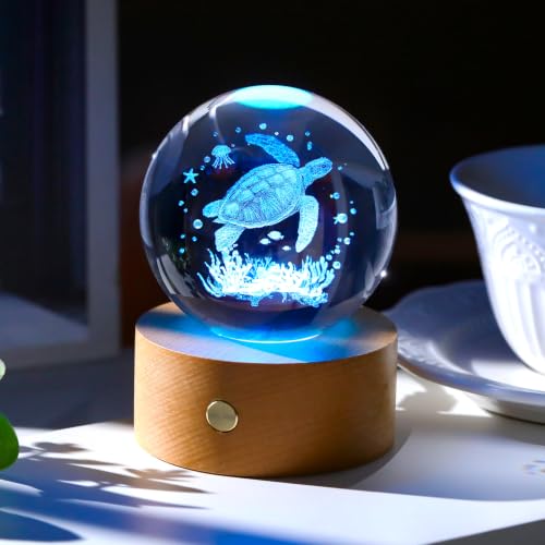 Ornalrist 3D Sea Turtle Gifts 3.15in Crystal Ball Figurine for Women Men - color: Turtle