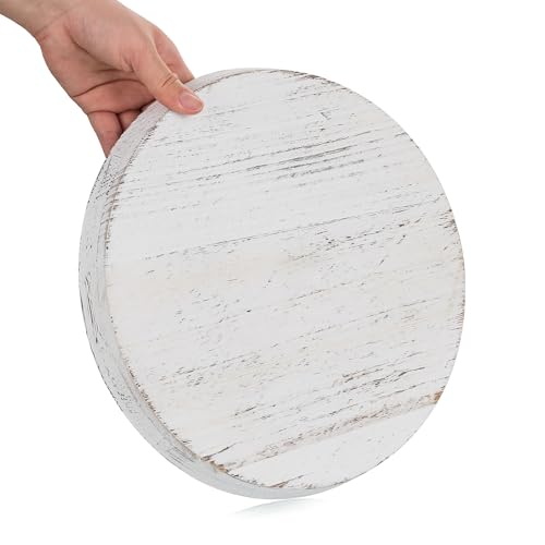 Romadedi Rustic Wooden Tray Candle Holder, Round, Distressed White - color: Distressed White