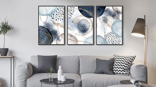 Large Framed Canvas Wall Art, Shapley Blue Abstract, 20"x28" Set of 3 - color: shapley blue, size: 20"x28"x3 Framed