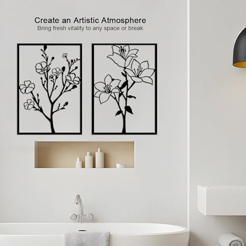 Metal Flower Wall Decor Art Living Room, Black Floral Wall Art Home Decor - size: L 15.7 x 22.5