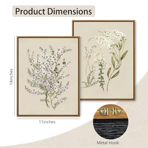 Set of 2 Vintage Floral Botanical Canvas Wall Art Purple White Manuka Flower Pictures Wall Decor Neutral Flower Plants Poster Stretched and Framed for Girls Room Bedroom Farmhouse Decoration, 11"x14" - color: Manuka Flower, size: 14"L x 11"W