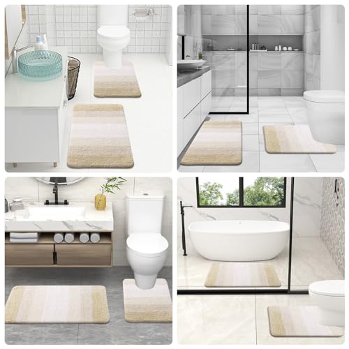 OLANLY Luxury Toilet Rugs U-Shaped 24x20, Soft Absorbent Microfiber Mat - color: Light Beige, size: 24" X 20" Contour Rug