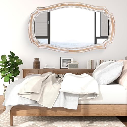 36x24 Inch Scalloped Wall Mirror, Rustic Farmhouse Wood Frame Mirrors - color: C - 36"l X 24"w