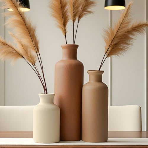 Modern Ceramic Vase Set of 3, Neutral Colors, Decorative Bottles for Home, Earth Tone Farmhouse Rustic Decor, Housewarming Gifts, Wedding Gifts, Birthday Gifts for Women(Coffee Mix) - color: Coffee Mix