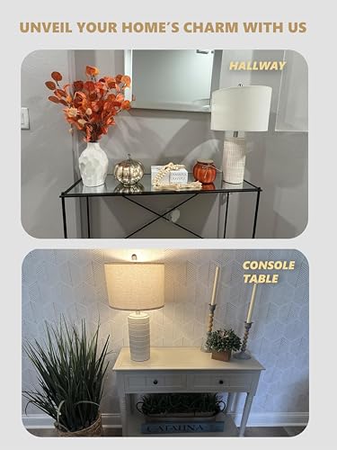 PoKat 23'' Bedside Table Lamp for Bedroom Nightstands, Modern Ceramic Decor - color: Single - Beige and White - 23