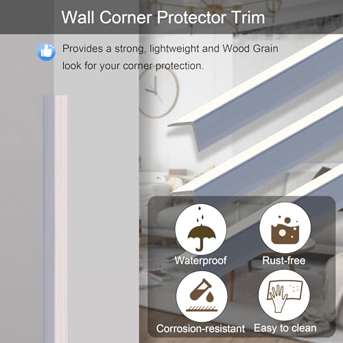 3 Pcs 49" Wall Corner Protector Trim, White Wood Grain Edge Strip for Door and Window Frames Mirror Trim Backsplash Tile Edge (White) - color: 3pcs * White