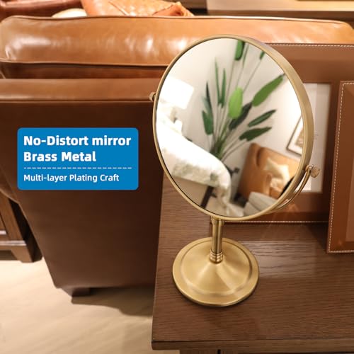 Antique Brass Makeup Mirror 1X/10X Free Standing 8 Inches 360 Swivel Dual-Sided Tabletop Makeup Mirror, Metal - color: Antique Brass Without Light